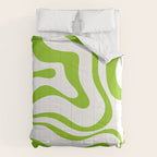 Retro Modern Liquid Swirl Abstract Pattern Bright Lime Green and White Comforter Gallery Image 6