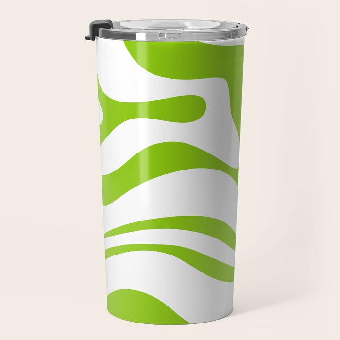 Retro Modern Liquid Swirl Abstract Pattern Bright Lime Green and White Travel Mug Gallery Image 3