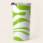 Retro Modern Liquid Swirl Abstract Pattern Bright Lime Green and White Travel Mug Gallery Image 3