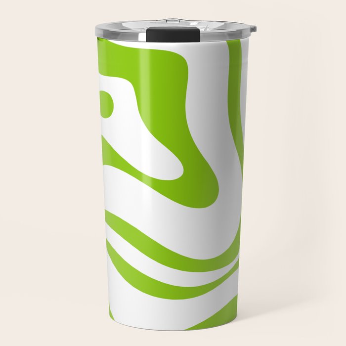Retro Modern Liquid Swirl Abstract Pattern Bright Lime Green and White Travel Mug Gallery Image 1