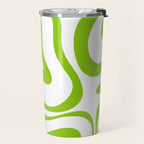 Retro Modern Liquid Swirl Abstract Pattern Bright Lime Green and White Travel Mug Gallery Image 2