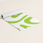 Retro Modern Liquid Swirl Abstract Pattern Bright Lime Green and White Yoga Mat Gallery Image 2