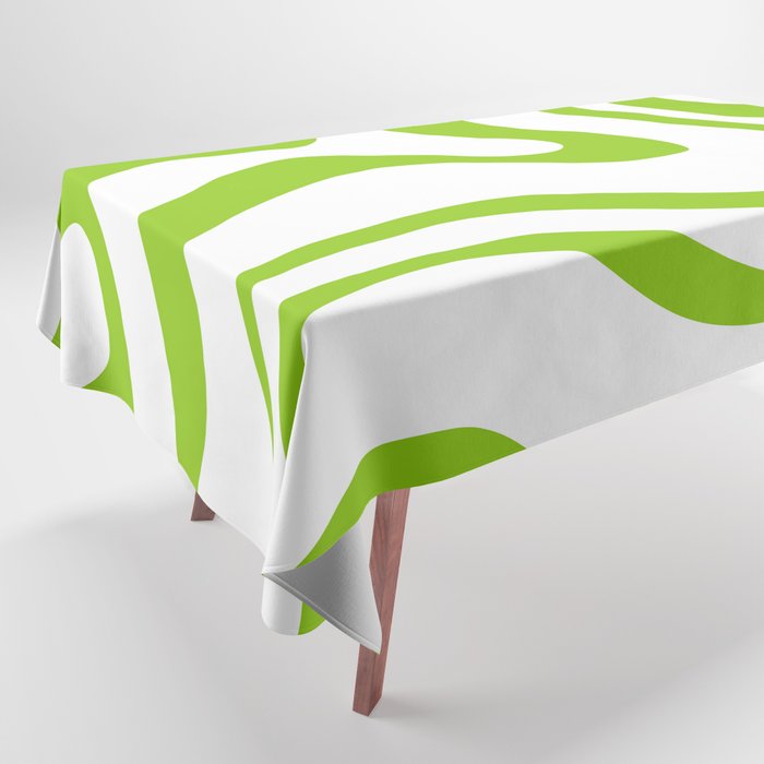 Retro Modern Liquid Swirl Abstract Pattern Bright Lime Green and White Tablecloth Gallery Image 1