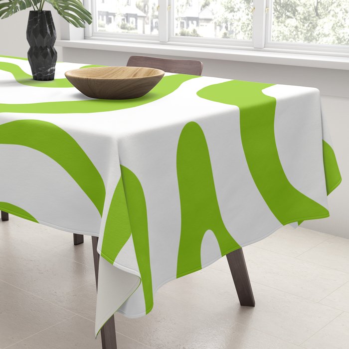 Retro Modern Liquid Swirl Abstract Pattern Bright Lime Green and White Tablecloth Gallery Image 3