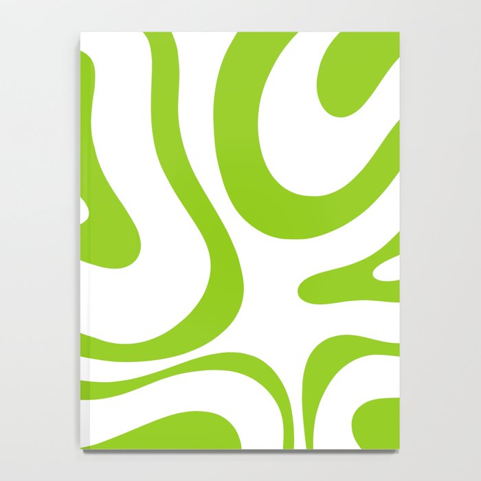 Retro Modern Liquid Swirl Abstract Pattern Bright Lime Green and White Notebook Gallery Image 4