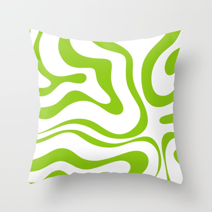 Retro Modern Liquid Swirl Abstract Pattern Bright Lime Green and White Throw Pillow Gallery Image 1