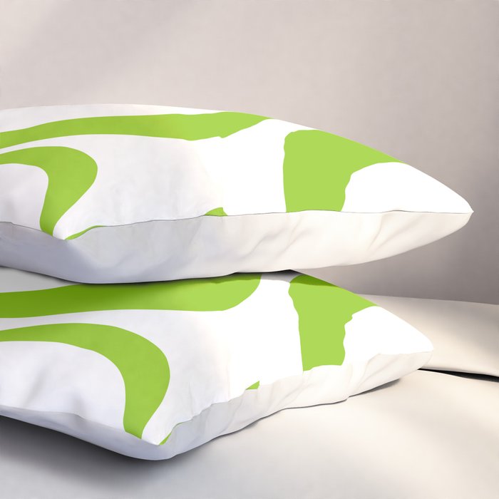 Retro Modern Liquid Swirl Abstract Pattern Bright Lime Green and White Pillow Sham Gallery Image 3