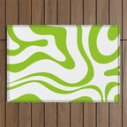 Retro Modern Liquid Swirl Abstract Pattern Bright Lime Green and White Outdoor Rug Gallery Image 1