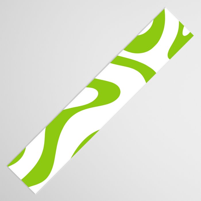 Retro Modern Liquid Swirl Abstract Pattern Bright Lime Green and White Table Runner Gallery Image 3