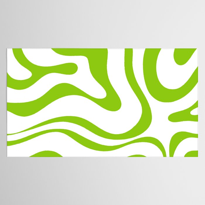 Retro Modern Liquid Swirl Abstract Pattern Bright Lime Green and White Tablecloth Gallery Image 2