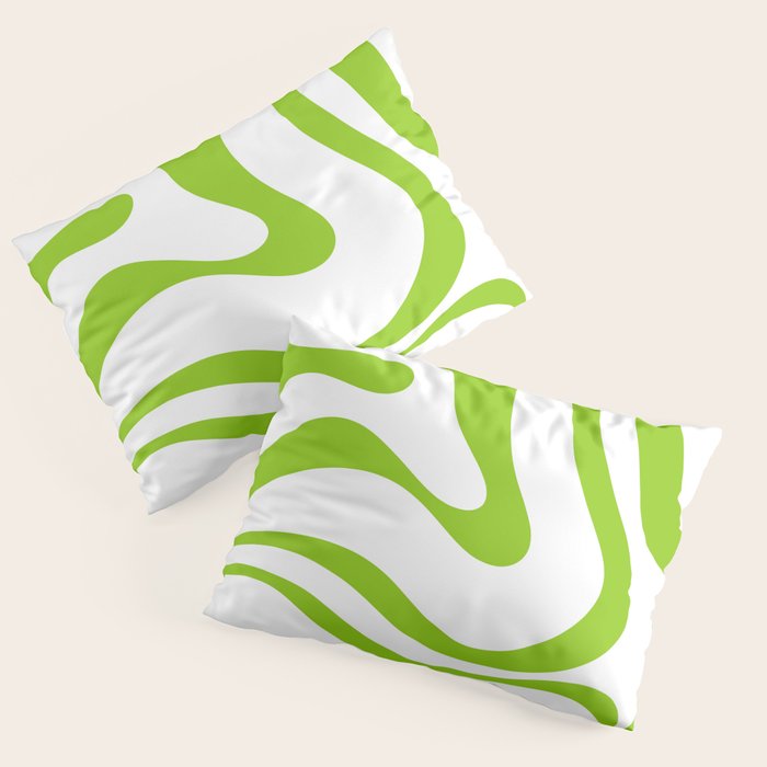 Retro Modern Liquid Swirl Abstract Pattern Bright Lime Green and White Pillow Sham Gallery Image 1