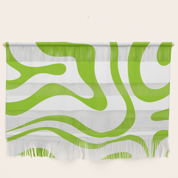 Retro Modern Liquid Swirl Abstract Pattern Bright Lime Green and White Wall Hanging Gallery Image 1