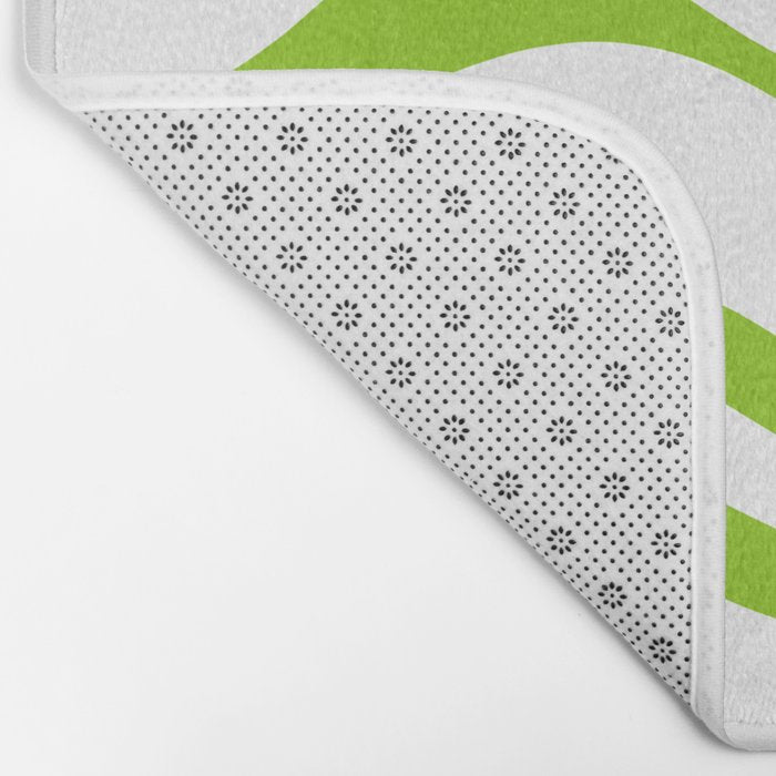 Retro Modern Liquid Swirl Abstract Pattern Bright Lime Green and White Bath Mat Gallery Image 2