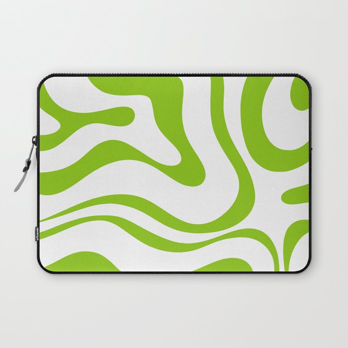 Retro Modern Liquid Swirl Abstract Pattern Bright Lime Green and White Laptop Sleeve Gallery Image 1