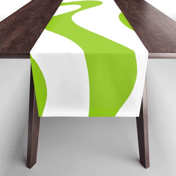 Retro Modern Liquid Swirl Abstract Pattern Bright Lime Green and White Table Runner Gallery Image 1