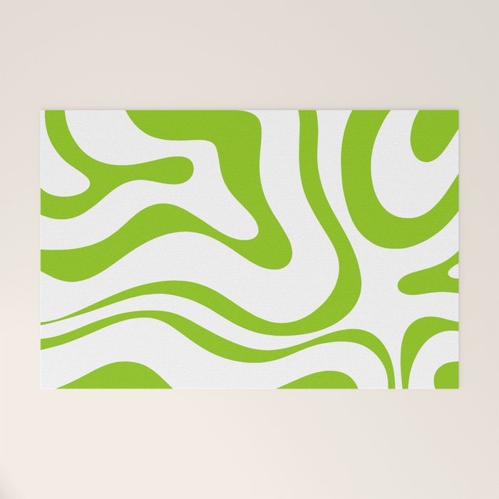 Retro Modern Liquid Swirl Abstract Pattern Bright Lime Green and White Welcome Mat Gallery Image 1
