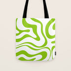 Retro Modern Liquid Swirl Abstract Pattern Bright Lime Green and White Tote Bag Gallery Image 1