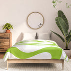 Retro Modern Liquid Swirl Abstract Pattern Bright Lime Green and White Comforter Gallery Image 3