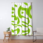 Retro Modern Liquid Swirl Abstract Pattern Bright Lime Green and White Window Curtain Gallery Image 5