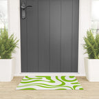 Retro Modern Liquid Swirl Abstract Pattern Bright Lime Green and White Welcome Mat Gallery Image 3