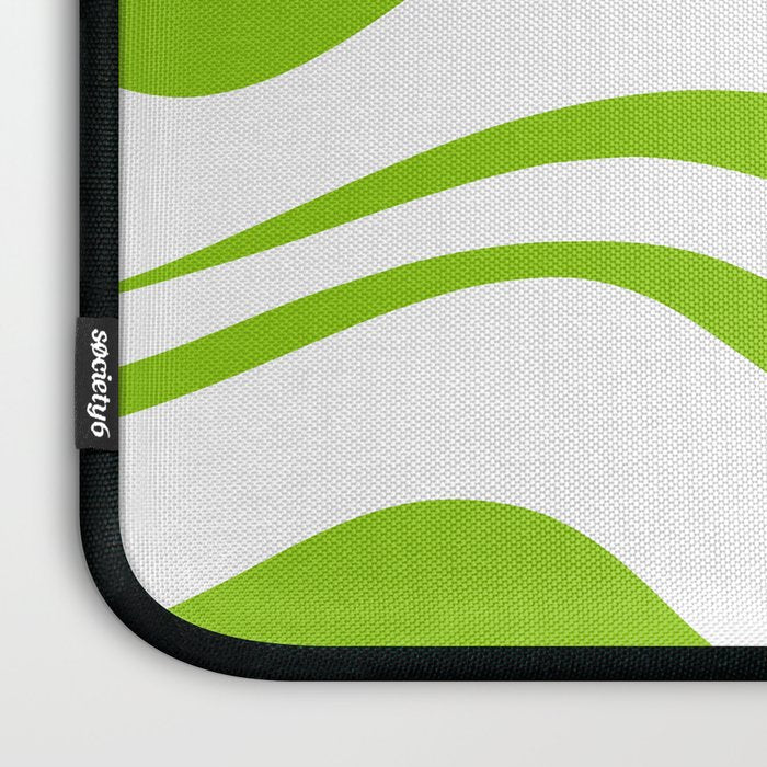Retro Modern Liquid Swirl Abstract Pattern Bright Lime Green and White Laptop Sleeve Gallery Image 3