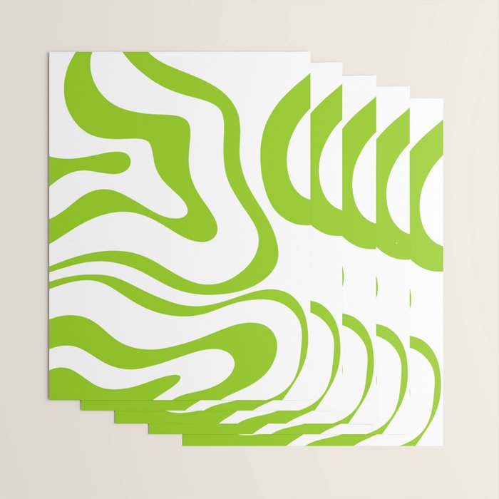Retro Modern Liquid Swirl Abstract Pattern Bright Lime Green and White Wrapping Paper Gallery Image 3