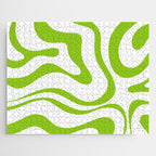 Retro Modern Liquid Swirl Abstract Pattern Bright Lime Green and White Jigsaw Puzzle Gallery Image 1