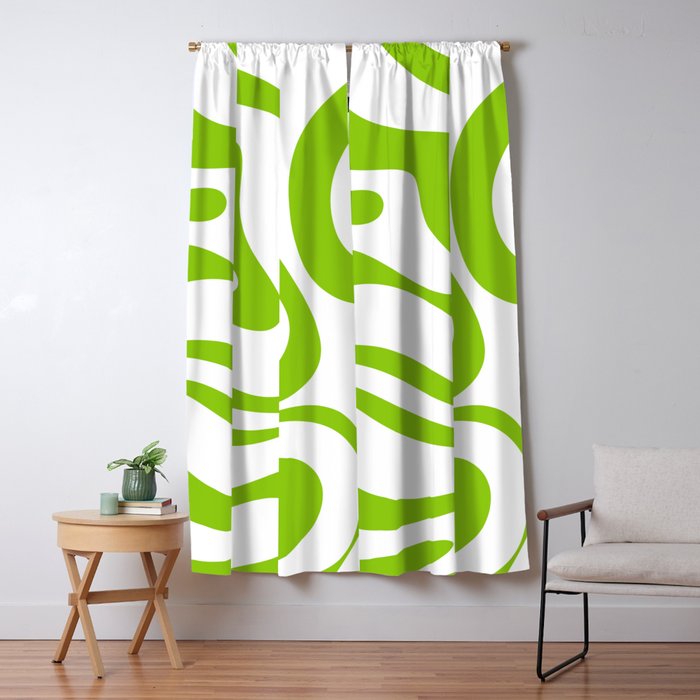 Retro Modern Liquid Swirl Abstract Pattern Bright Lime Green and White Window Curtain Gallery Image 1