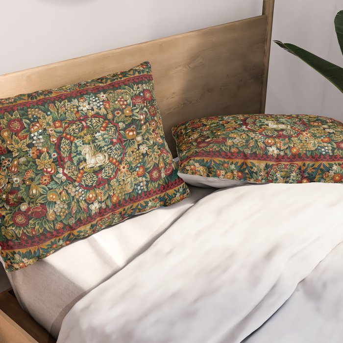 Medieval Unicorn Midnight Floral Garden Pillow Sham Gallery Image 2