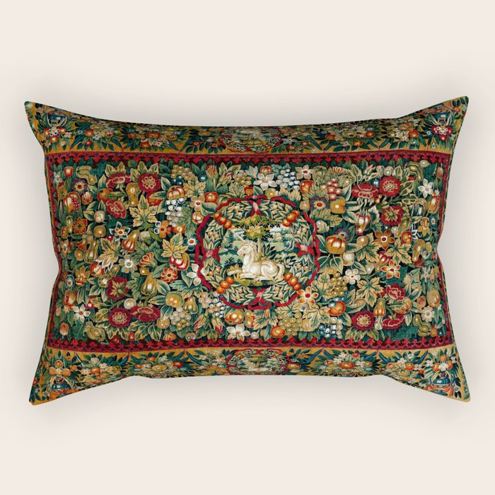 Medieval Unicorn Midnight Floral Garden Rectangular Pillow Gallery Image 1