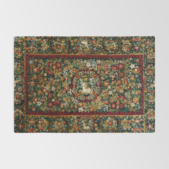 Medieval Unicorn Midnight Floral Garden Rug Gallery Image 2
