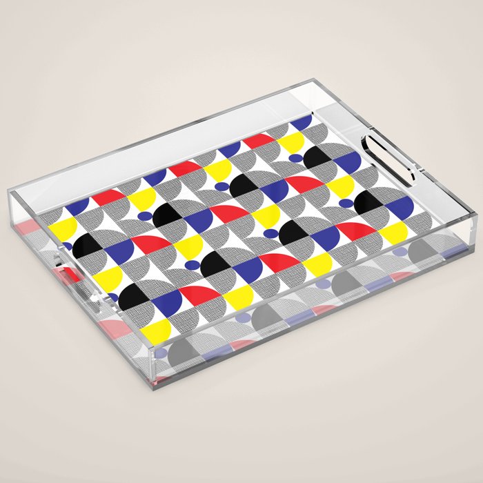 Textured Mid-century Circles 5 - Red, Blue, Yellow On White Acrylic Tray Gallery Image 1