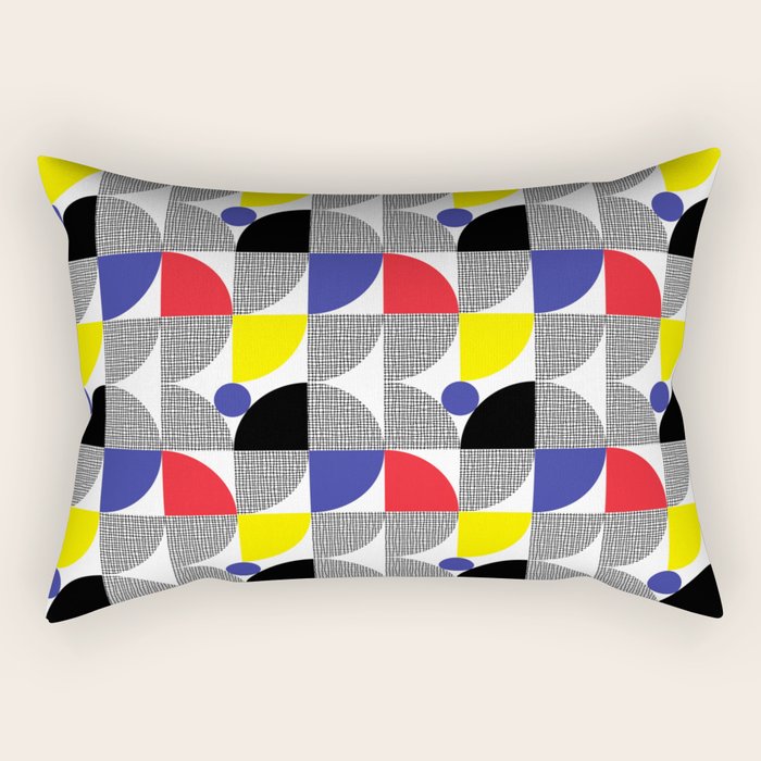 Textured Mid-century Circles 5 - Red, Blue, Yellow On White Rectangular Pillow Gallery Image 2