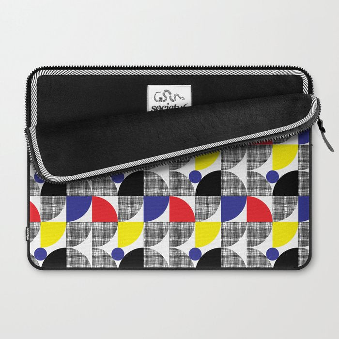 Textured Mid-century Circles 5 - Red, Blue, Yellow On White Laptop Sleeve Gallery Image 2