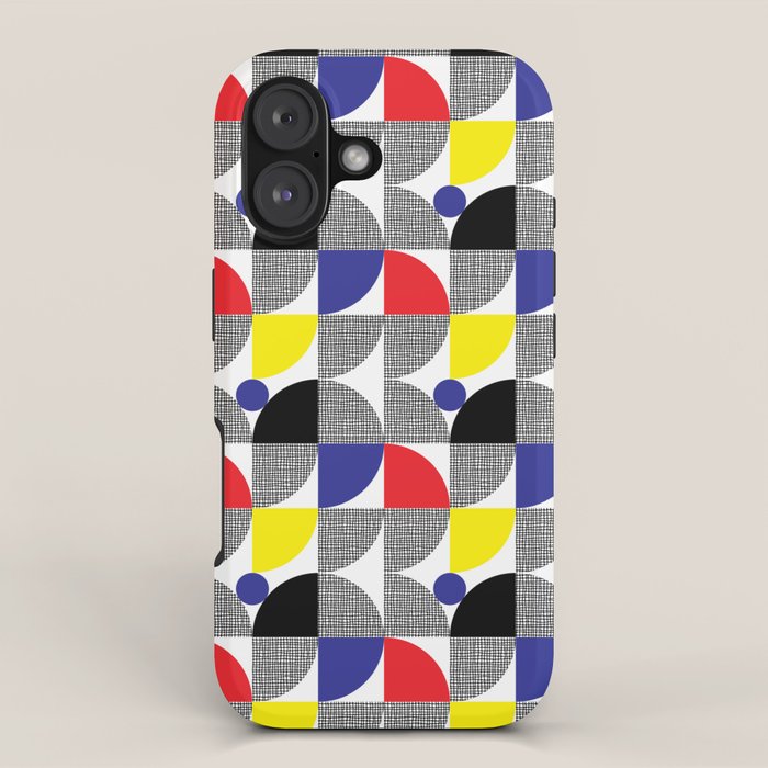 Textured Mid-century Circles 5 - Red, Blue, Yellow On White iPhone Case Gallery Image 1
