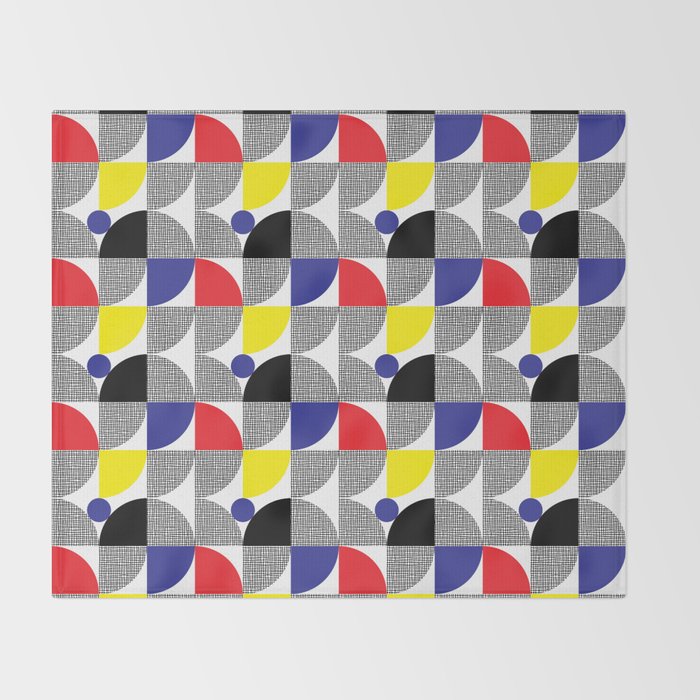 Textured Mid-century Circles 5 - Red, Blue, Yellow On White Throw Blanket Gallery Image 2