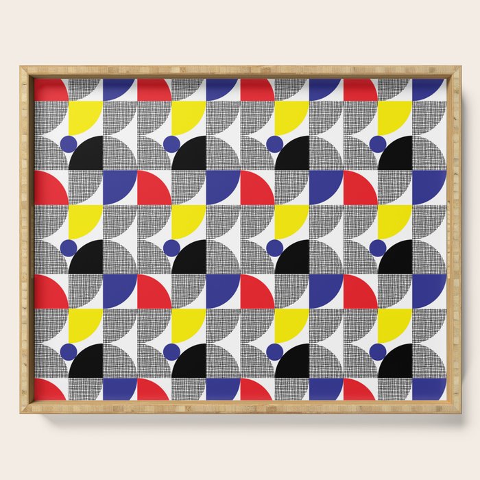 Textured Mid-century Circles 5 - Red, Blue, Yellow On White Serving Tray Gallery Image 1