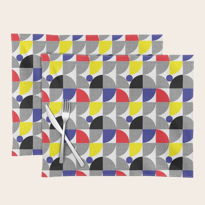 Textured Mid-century Circles 5 - Red, Blue, Yellow On White Placemat Gallery Image 1