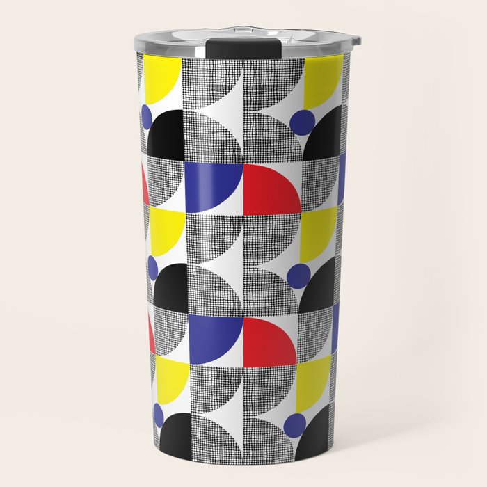 Textured Mid-century Circles 5 - Red, Blue, Yellow On White Travel Mug Gallery Image 1