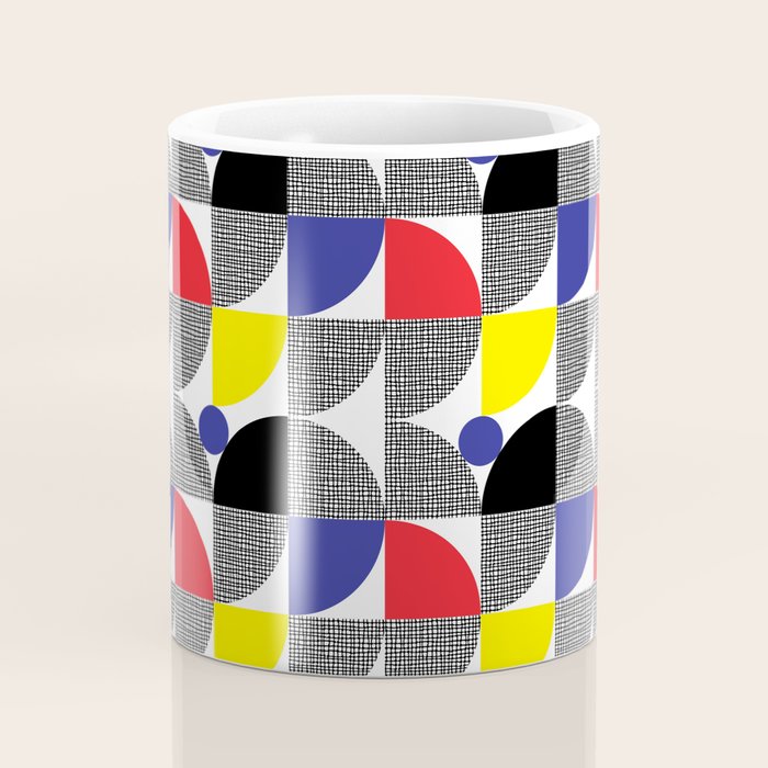 Textured Mid-century Circles 5 - Red, Blue, Yellow On White Coffee Mug Gallery Image 4