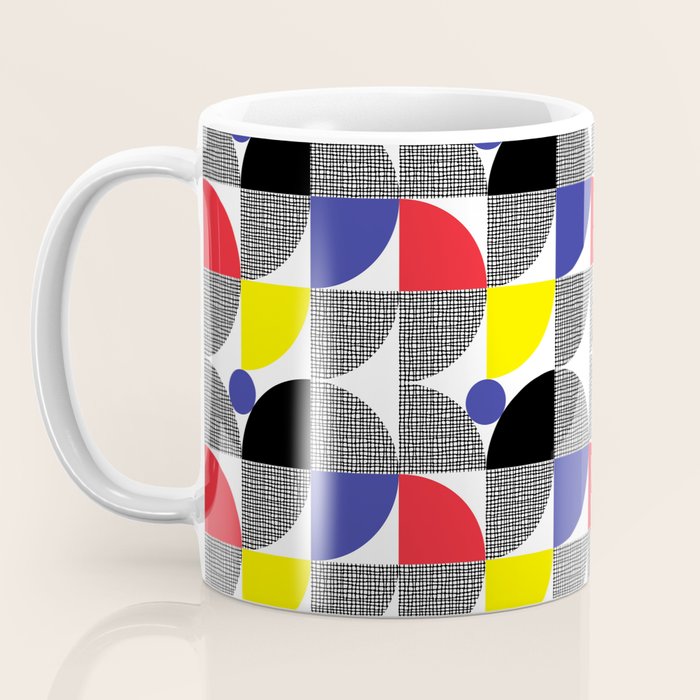 Textured Mid-century Circles 5 - Red, Blue, Yellow On White Coffee Mug Gallery Image 3
