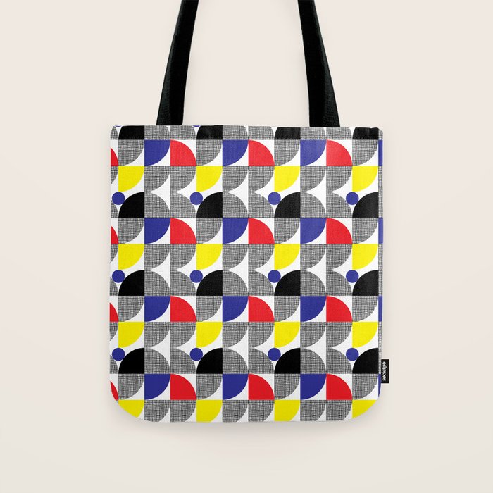Textured Mid-century Circles 5 - Red, Blue, Yellow On White Tote Bag Gallery Image 1