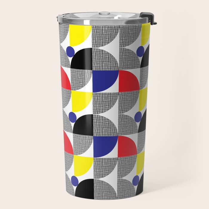 Textured Mid-century Circles 5 - Red, Blue, Yellow On White Travel Mug Gallery Image 2