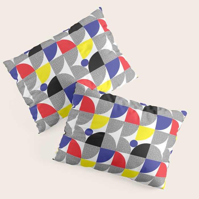 Textured Mid-century Circles 5 - Red, Blue, Yellow On White Pillow Sham Gallery Image 3
