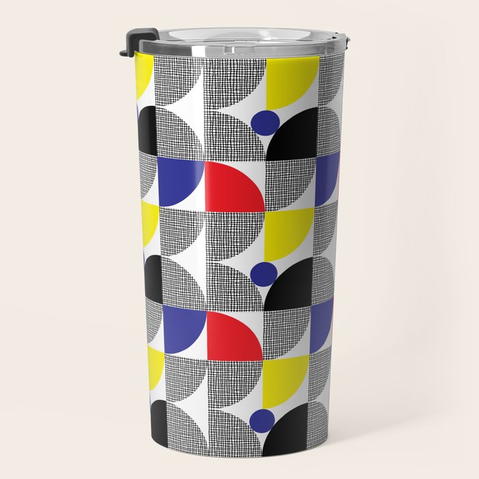 Textured Mid-century Circles 5 - Red, Blue, Yellow On White Travel Mug Gallery Image 3
