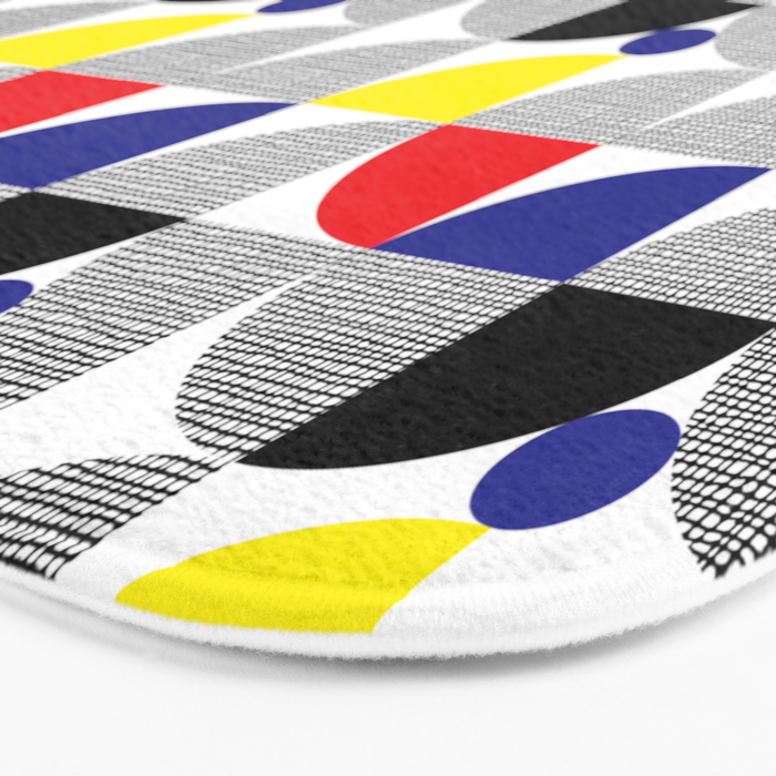 Textured Mid-century Circles 5 - Red, Blue, Yellow On White Bath Mat Gallery Image 3