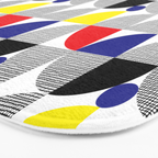 Textured Mid-century Circles 5 - Red, Blue, Yellow On White Bath Mat Gallery Image 3