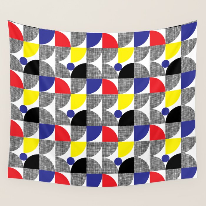 Textured Mid-century Circles 5 - Red, Blue, Yellow On White Wall Tapestry Gallery Image 4