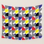 Textured Mid-century Circles 5 - Red, Blue, Yellow On White Wall Tapestry Gallery Image 4
