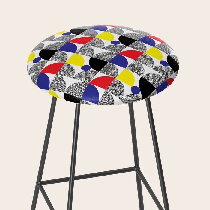 Textured Mid-century Circles 5 - Red, Blue, Yellow On White Stool Gallery Image 2